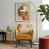 Oasis Long Arm Gold Brass Adjustable Floor Lamp with Round White Marble Base from Ashcroft Furniture - Luna Furniture