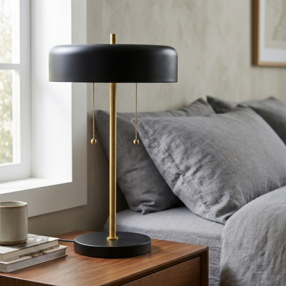 Obni Table Lamp with Black outer and White inner from Ashcroft Furniture - Luna Furniture