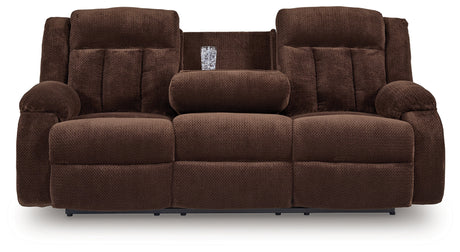 Observation Chocolate Power Reclining Sofa with Drop Down Table from Ashley - Luna Furniture