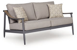 Ocean Beach Gray Outdoor Loveseat with Cushion from Ashley Furniture - Luna Furniture