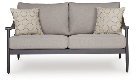 Ocean Beach Outdoor Sofa and Loveseat with Coffee Table in Gray from Ashley Furniture - Luna Furniture