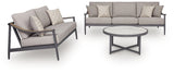 Ocean Beach Outdoor Sofa and Loveseat with Coffee Table in Gray from Ashley Furniture - Luna Furniture
