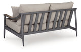 Ocean Beach Outdoor Sofa and Loveseat with Coffee Table in Gray from Ashley Furniture - Luna Furniture