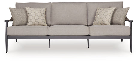 Ocean Beach Outdoor Sofa and Loveseat with Coffee Table in Gray from Ashley Furniture - Luna Furniture