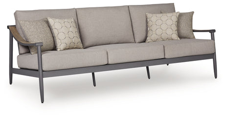 Ocean Beach Outdoor Sofa and Loveseat with Coffee Table in Gray from Ashley Furniture - Luna Furniture