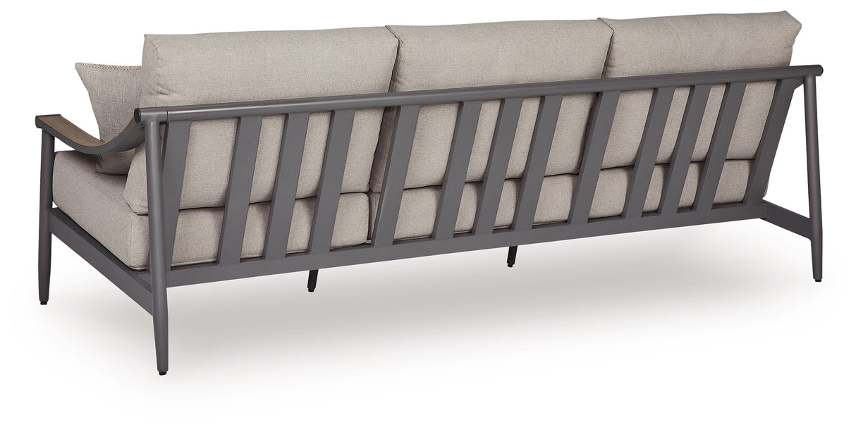 Ocean Beach Outdoor Sofa and Loveseat with Coffee Table in Gray from Ashley Furniture - Luna Furniture
