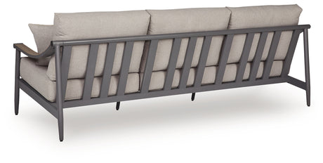 Ocean Beach Outdoor Sofa and Loveseat with Coffee Table in Gray from Ashley Furniture - Luna Furniture