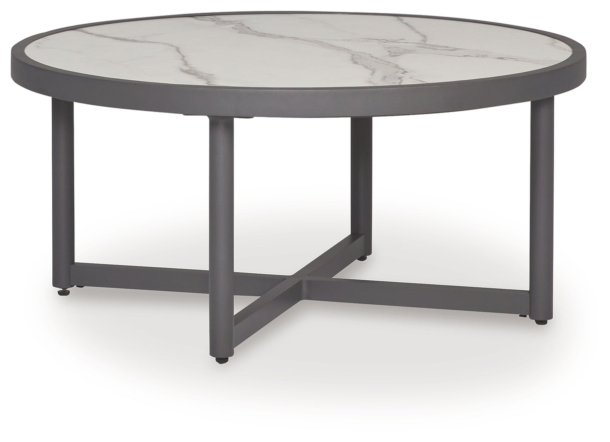 Ocean Beach Outdoor Sofa and Loveseat with Coffee Table in Gray from Ashley Furniture - Luna Furniture