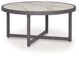 Ocean Beach Outdoor Sofa and Loveseat with Coffee Table in Gray from Ashley Furniture - Luna Furniture