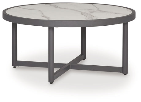 Ocean Beach Outdoor Sofa and Loveseat with Coffee Table in Gray from Ashley Furniture - Luna Furniture