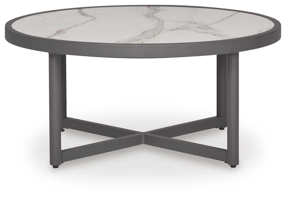 Ocean Beach Outdoor Sofa and Loveseat with Coffee Table in Gray from Ashley Furniture - Luna Furniture