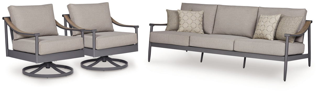 Ocean Beach Outdoor Sofa with 2 Lounge Chairs in Gray from Ashley - Luna Furniture