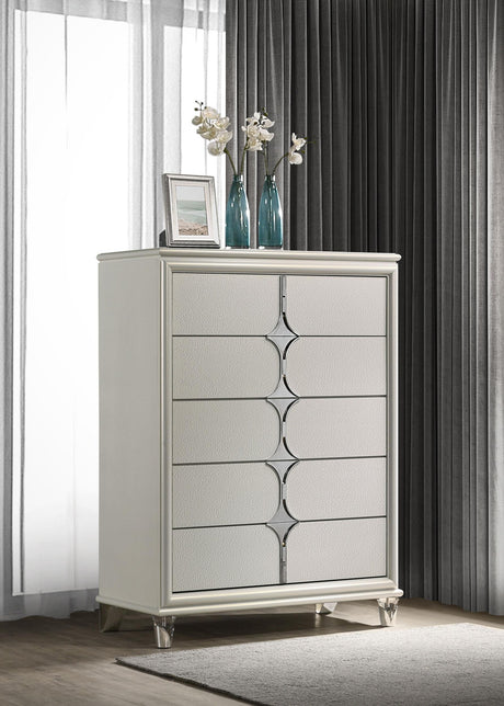 Olivia Pearl White 5-Drawer Bedroom Chest from Coaster - Luna Furniture