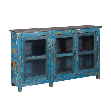 Blue Teak Sideboard With 3 Glass Doors from Home Trends & Design - Luna Furniture