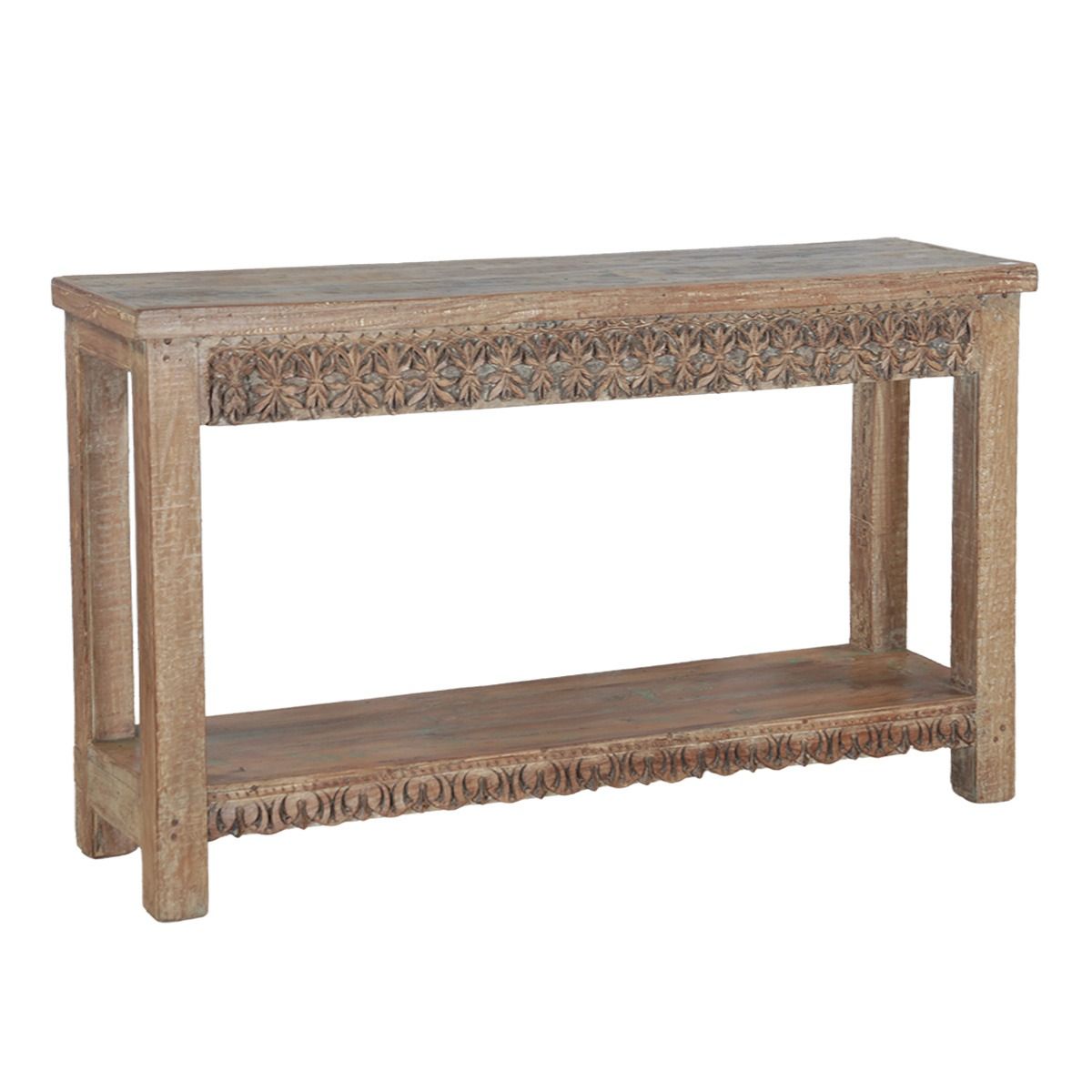 Hand Carved Wooden Console Table With Bottom Shelf from Home Trends & Design - Luna Furniture