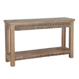 Hand Carved Wooden Console Table With Bottom Shelf from Home Trends & Design - Luna Furniture