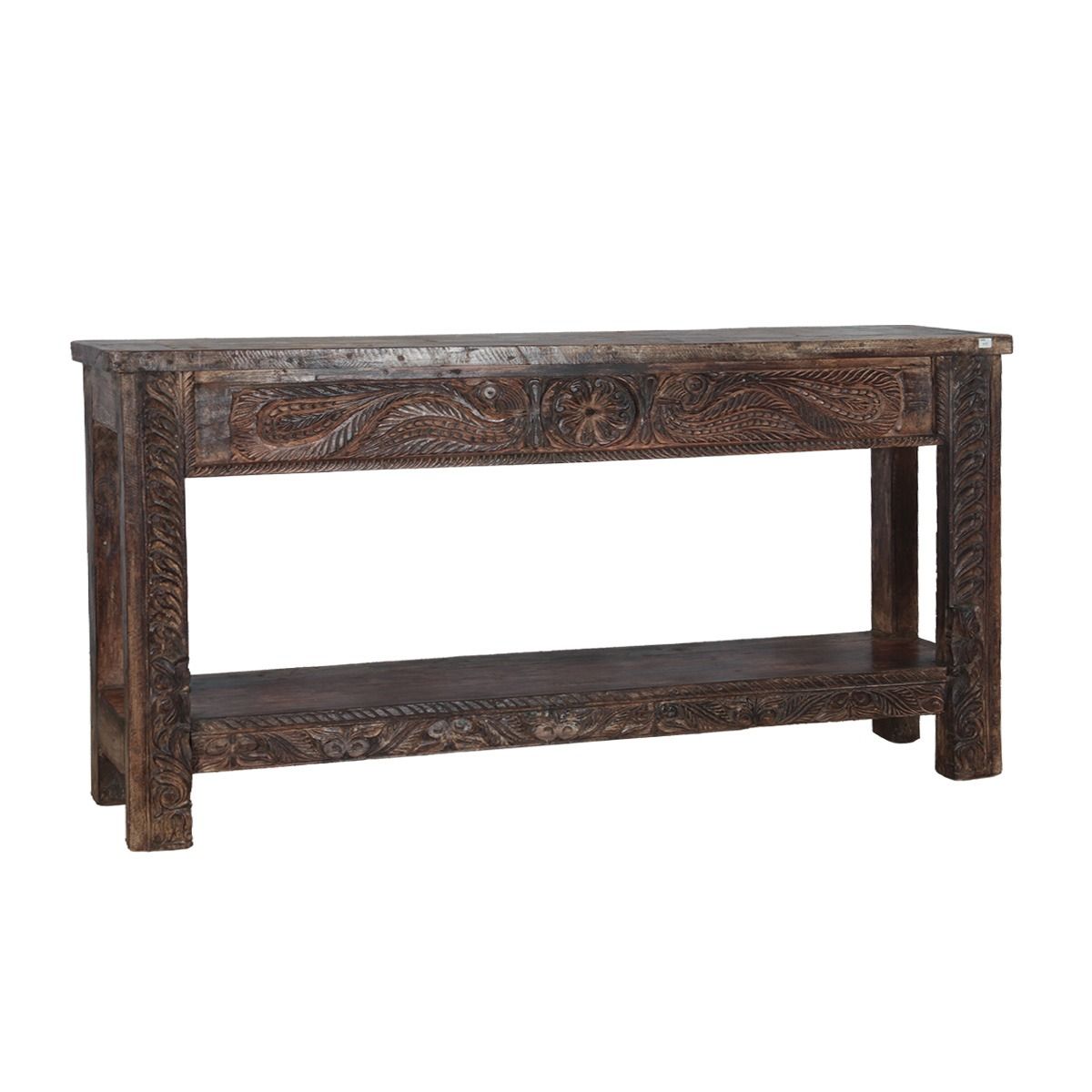 Wooden Console Table With Carved Detailing and Bottom Shelf from Home Trends & Design - Luna Furniture