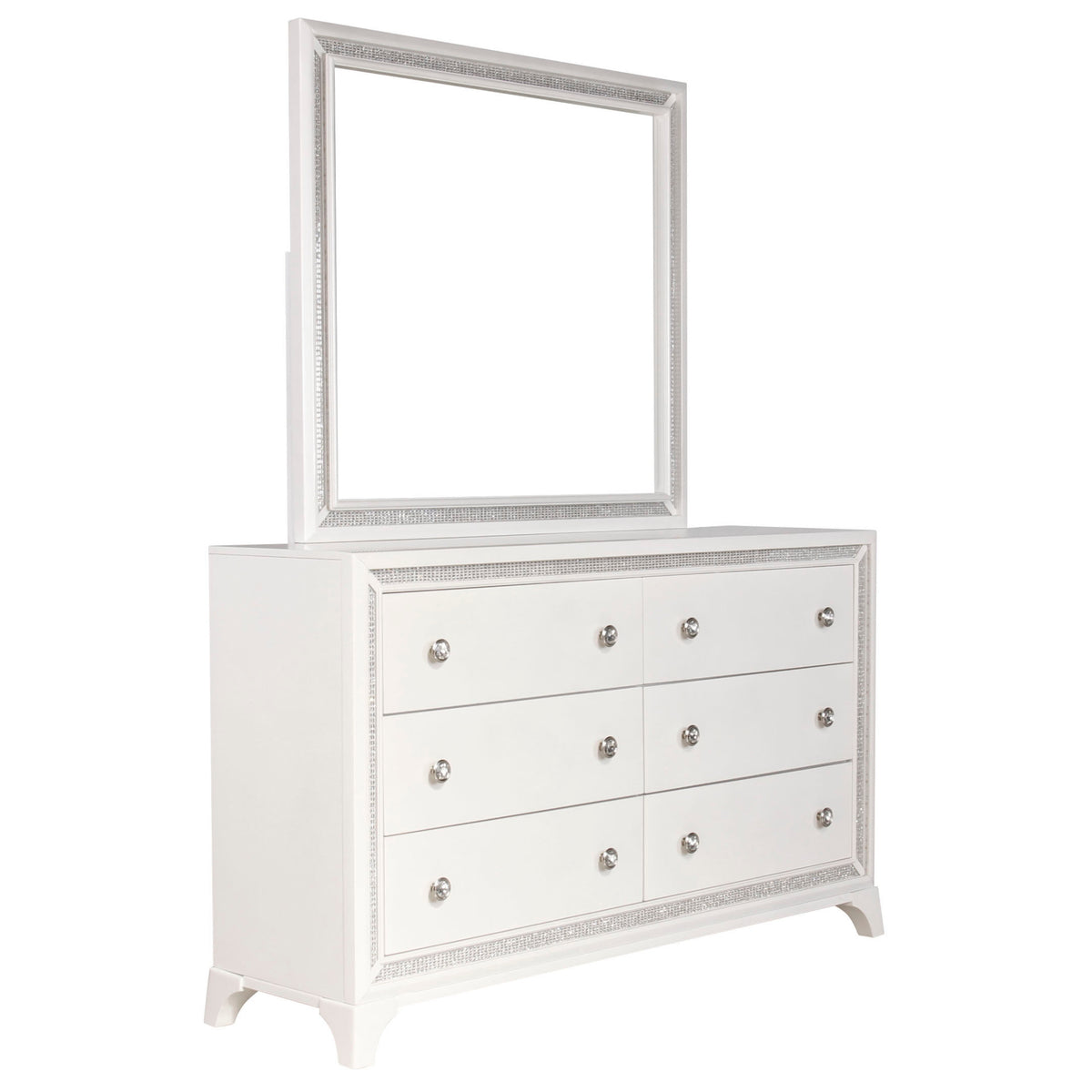 Cassie Illuminating Glam Dresser and Mirror, Shimmering Pearl Finish from Steve Silver - Luna Furniture