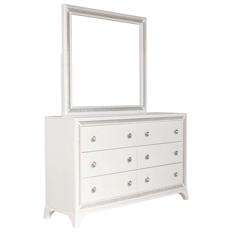 Cassie Illuminating Glam Dresser and Mirror, Shimmering Pearl Finish from Steve Silver - Luna Furniture