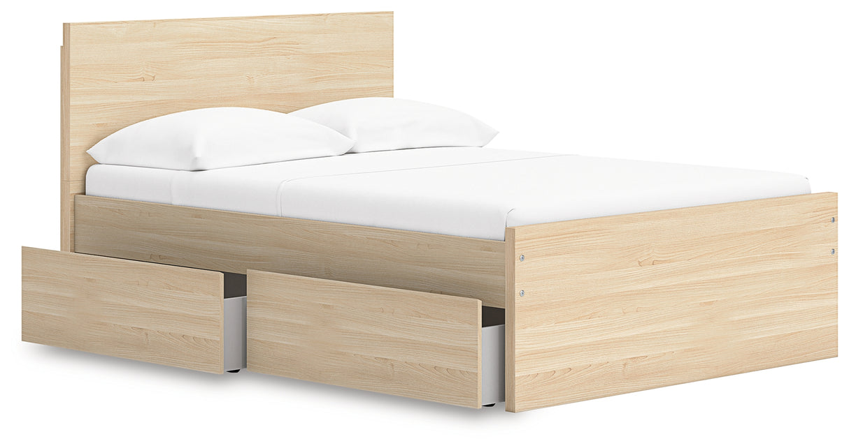 Onita Natural Full Panel Platform Bed with 1 Side Storage from Ashley Furniture - Luna Furniture