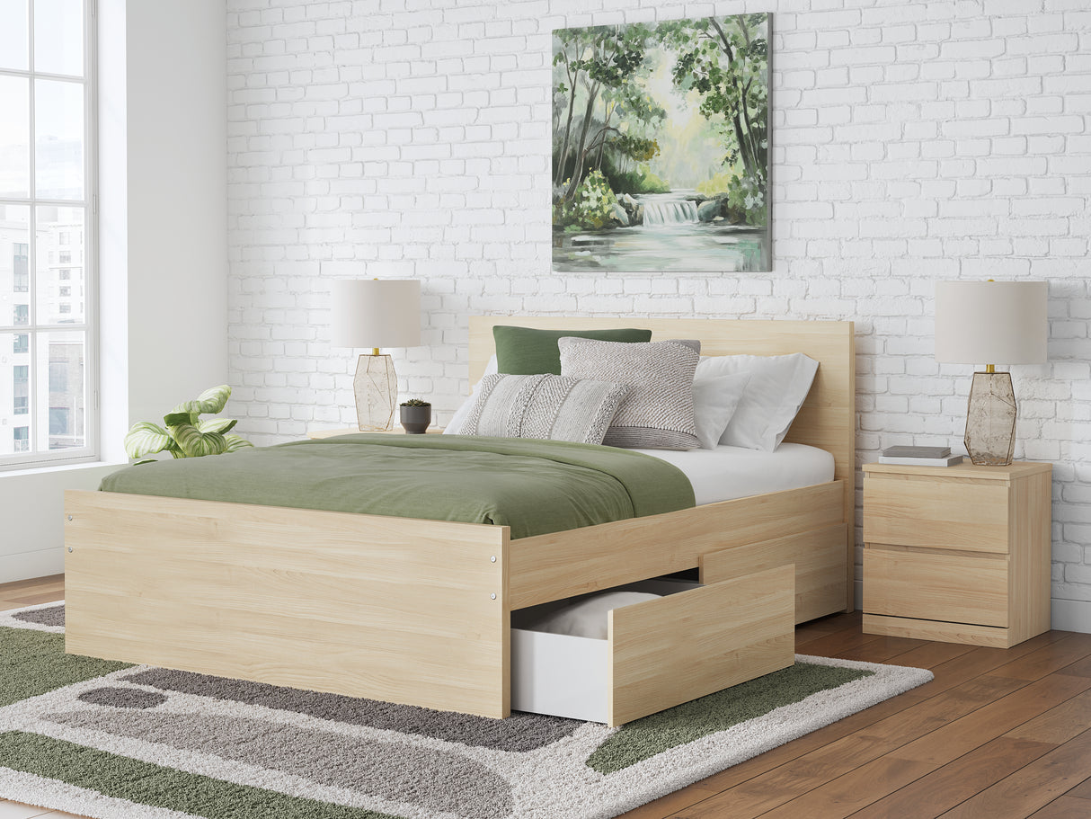 Onita Natural Full Panel Platform Bed with 2 Side Storage from Ashley Furniture - Luna Furniture