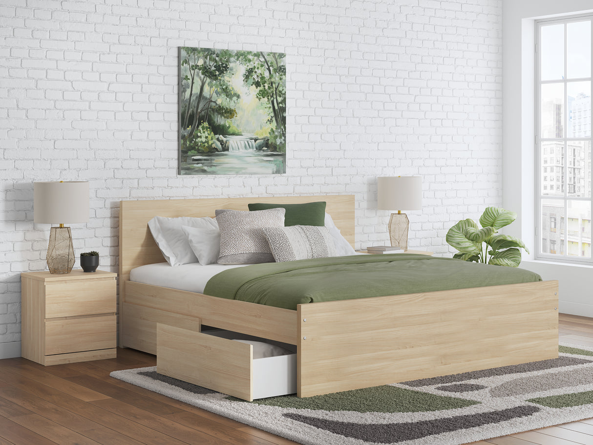 Onita Natural Queen Panel Platform Bed with 1 Side Storage from Ashley Furniture - Luna Furniture