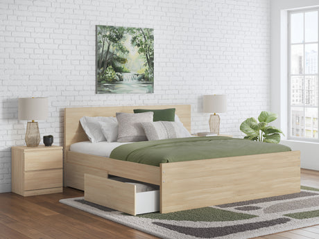 Onita Natural Queen Panel Platform Bed with 1 Side Storage from Ashley - Luna Furniture