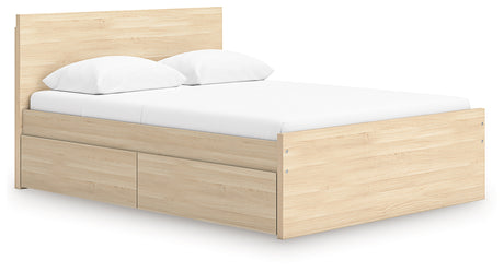 Onita Natural Queen Panel Platform Bed with 1 Side Storage from Ashley - Luna Furniture
