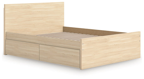 Onita Natural Queen Panel Platform Bed with 1 Side Storage from Ashley - Luna Furniture