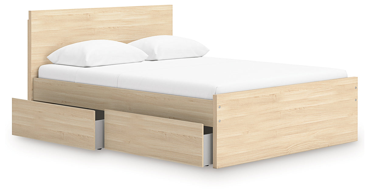 Onita Natural Queen Panel Platform Bed with 1 Side Storage from Ashley Furniture - Luna Furniture