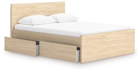 Onita Natural Queen Panel Platform Bed with 1 Side Storage from Ashley - Luna Furniture