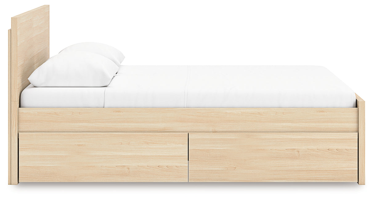 Onita Natural Queen Panel Platform Bed with 1 Side Storage from Ashley Furniture - Luna Furniture