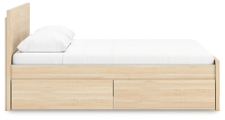 Onita Natural Queen Panel Platform Bed with 1 Side Storage from Ashley - Luna Furniture