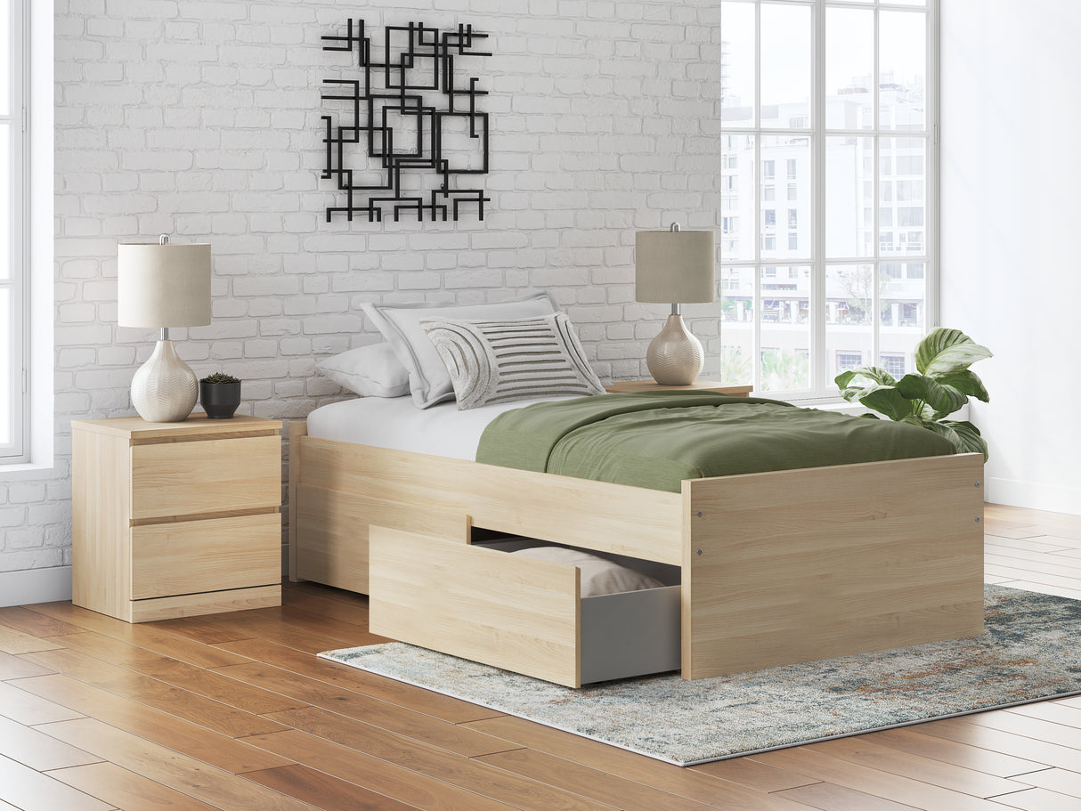 Onita Natural Twin Platform Bed with 1 Side Storage from Ashley - Luna Furniture