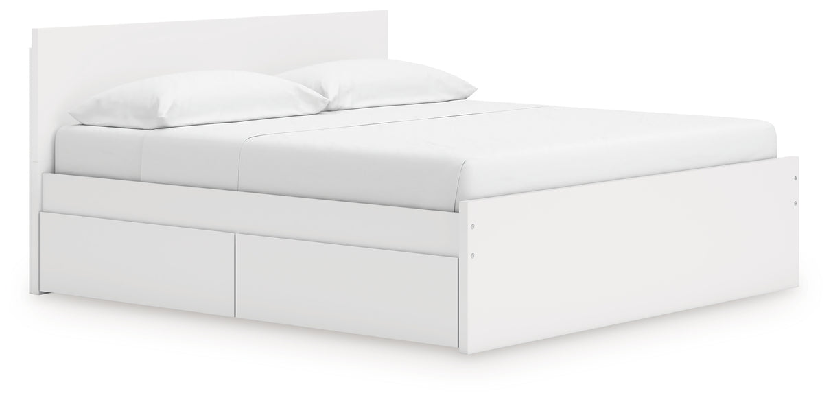 Onita White King Panel Platform Bed with 2 Side Storage from Ashley Furniture - Luna Furniture