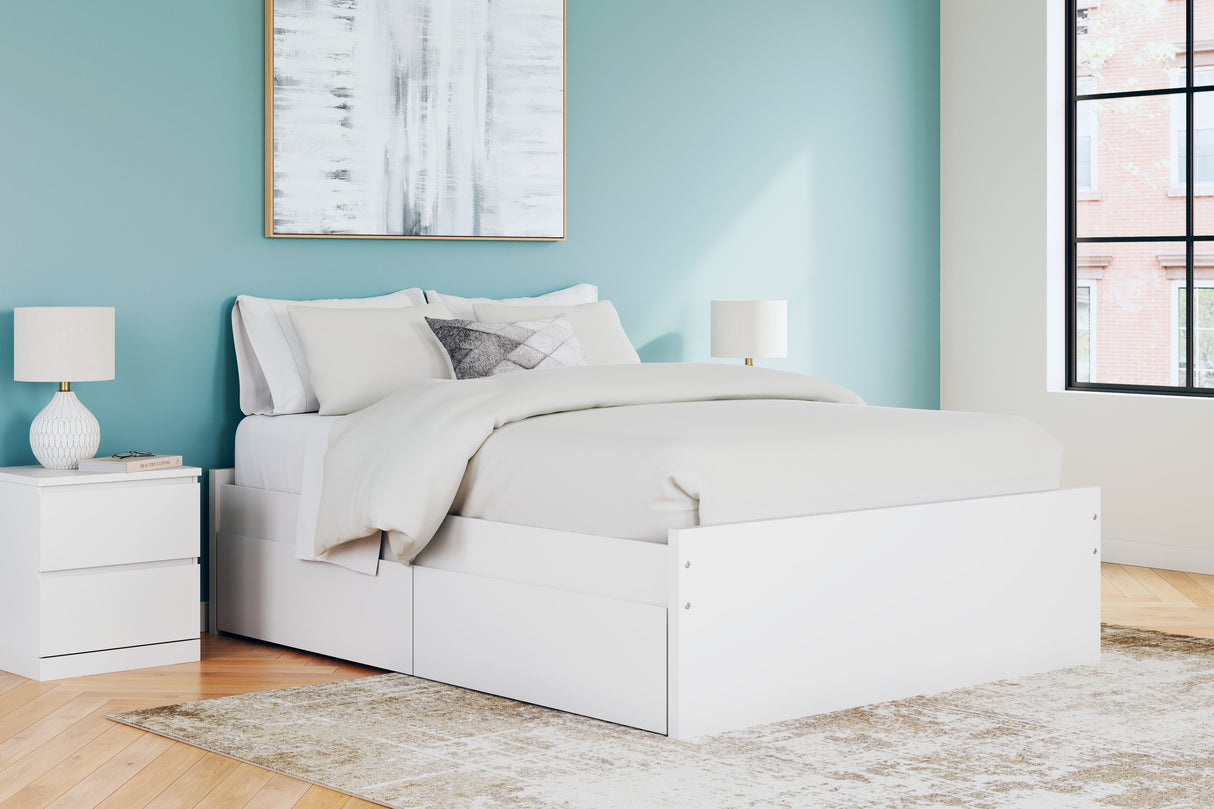 Onita White Queen Platform Bed with 1 Side Storage from Ashley Furniture - Luna Furniture
