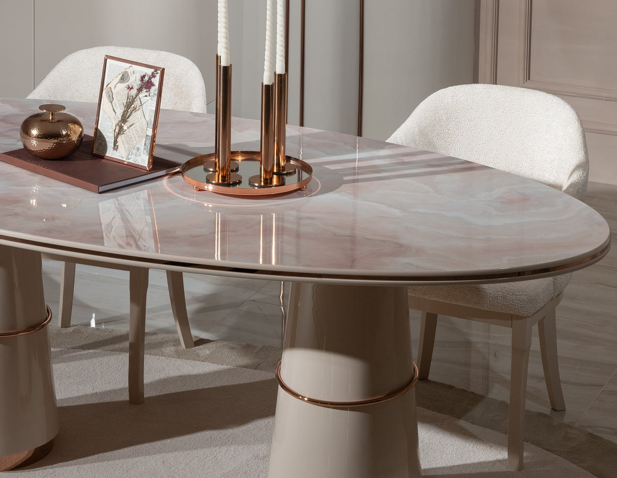 Opulenze Cream and Rose Gold Dining Set from Luna Luxury - Luna Furniture