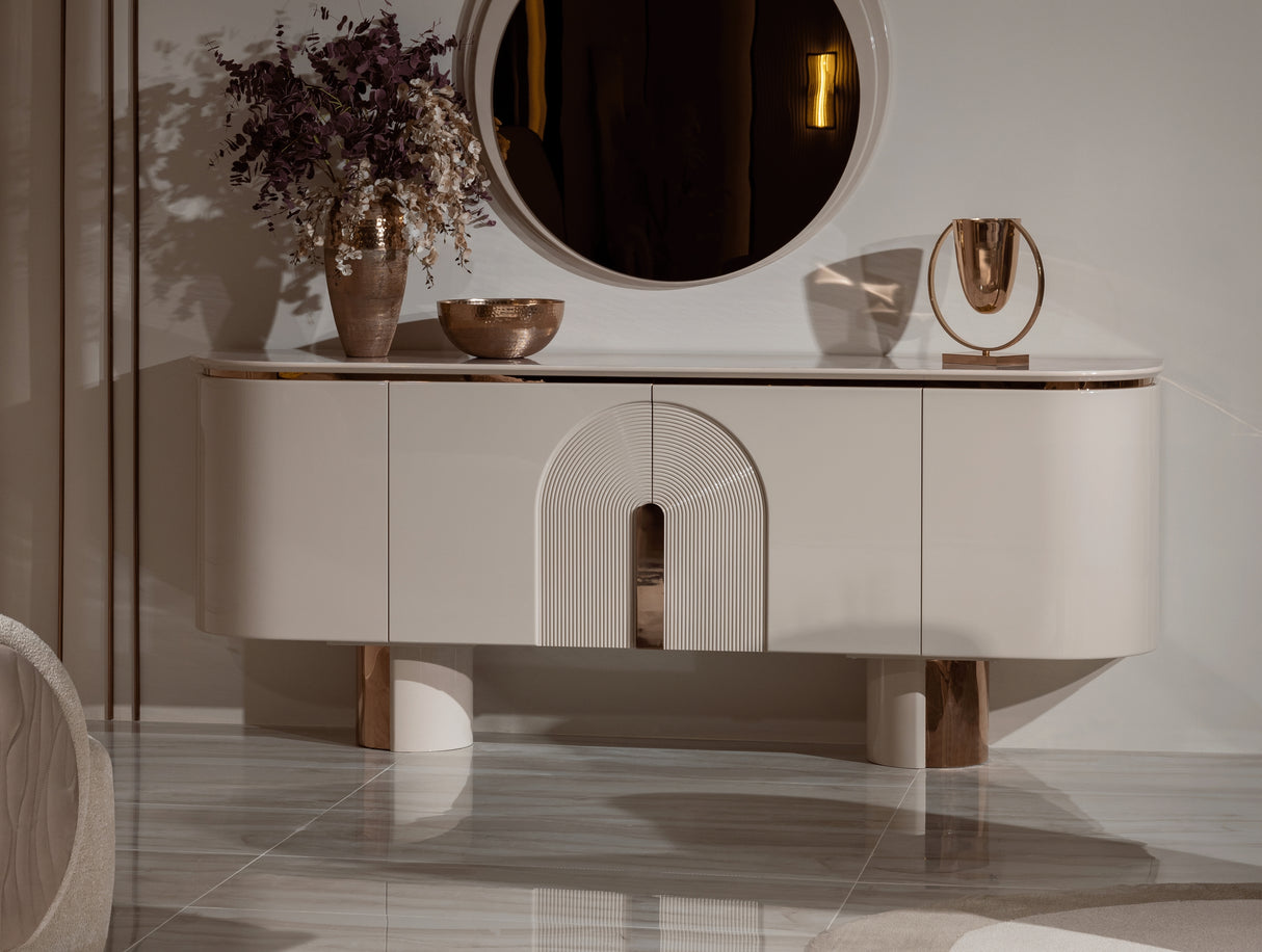 Opulenze Cream and Rose Gold Dining Set from Luna Luxury - Luna Furniture