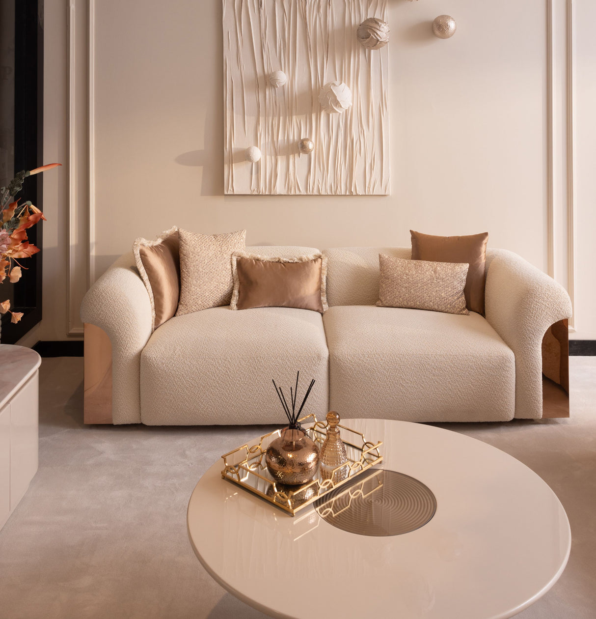 Opulenze Cream and Rose Gold Living Room Set from Luna Luxury - Luna Furniture