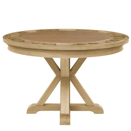 Rylie 48-inch Round Dining Table with Folding Game Top, Natural Finish from Steve Silver - Luna Furniture