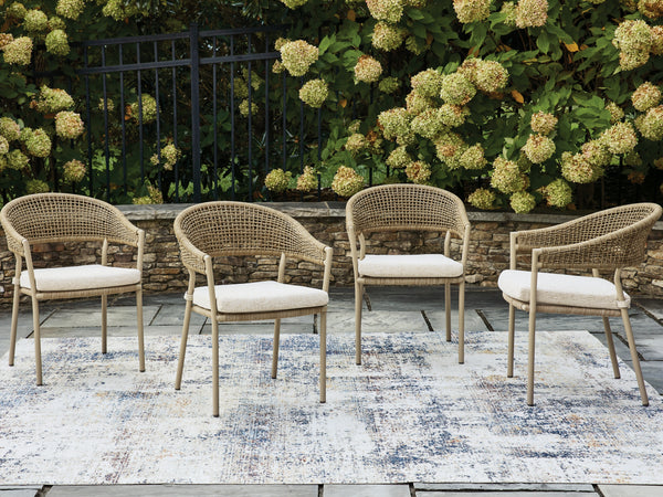Orchard Beach Beige Outdoor Arm Chair with Cushion (Set of 4)