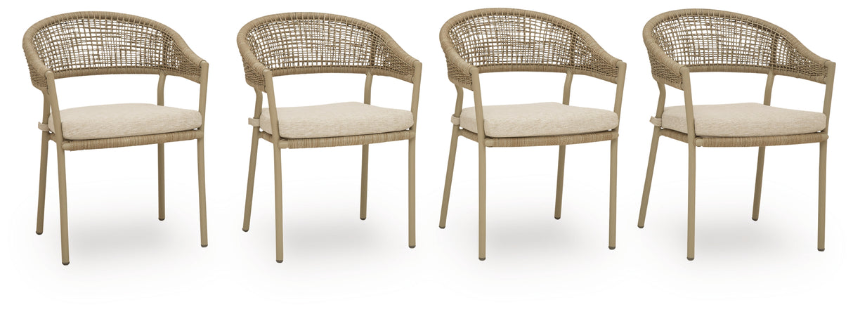 Orchard Beach Beige Outdoor Arm Chair with Cushion (Set of 4) from Ashley Furniture - Luna Furniture