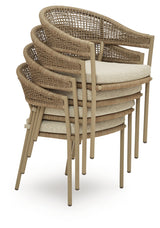 Orchard Beach Beige Outdoor Arm Chair with Cushion (Set of 4) from Ashley Furniture - Luna Furniture