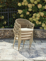 Orchard Beach Beige Outdoor Arm Chair with Cushion (Set of 4) from Ashley Furniture - Luna Furniture