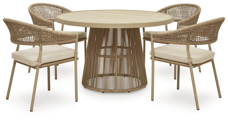 Orchard Beach Outdoor Dining Table and 4 Chairs in Beige from Ashley - Luna Furniture