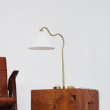 Ornate Brass Ring Base Curved Table Lamp with Triangle White Drum Shade from Ashcroft Furniture - Luna Furniture