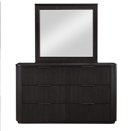 Henry Espresso 65" 6-Drawer Reeded Dresser and Mirror from Steve Silver - Luna Furniture