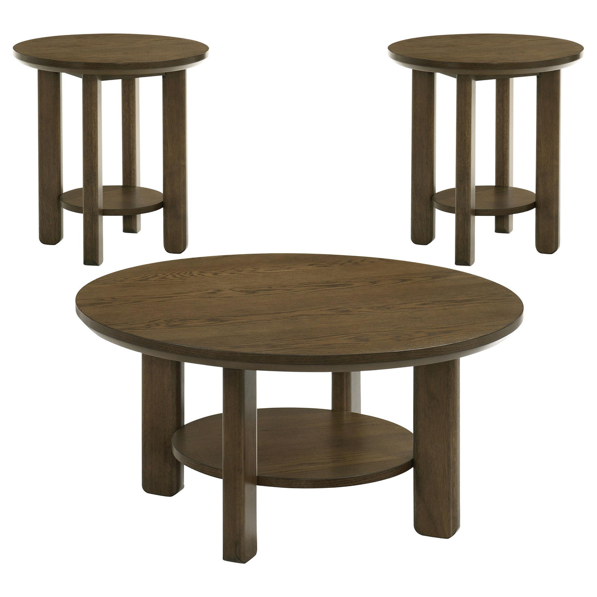 Ottowa Brown 3-Piece Round Wood Coffee Table Set from Coaster - Luna Furniture