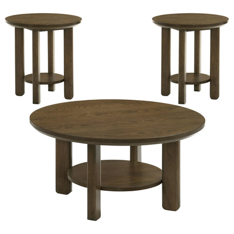 Ottowa Brown 3-Piece Round Wood Coffee Table Set from Coaster - Luna Furniture
