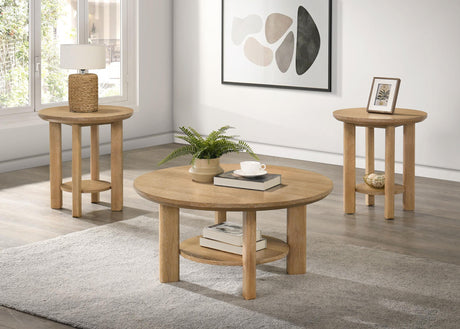 Ottowa Light Oak 3-Piece Round Wood Coffee Table Set from Coaster - Luna Furniture
